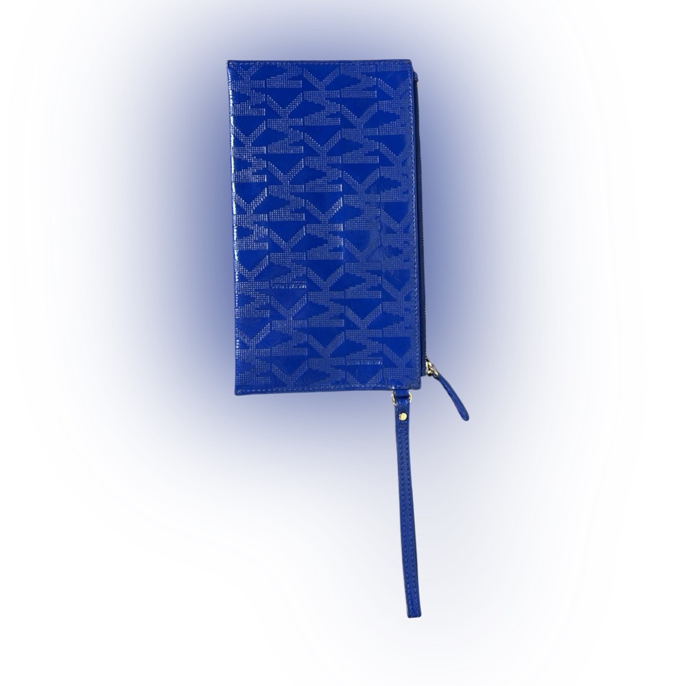 Michael Kors Patent Leather MK Royal Blue Logo Wristlet - Picture 5 of 7